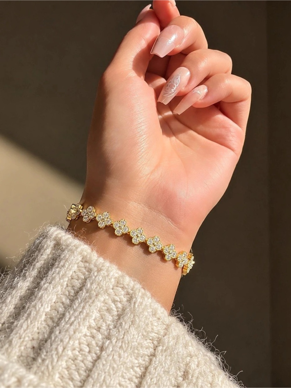 14K Gold Plated Floral Link Zircon Bracelet
